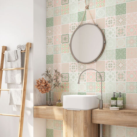 Crédence adhésive salle de bain - Motif carreaux de ciment - 50x50 cm - Adhésif MAT (1/4)