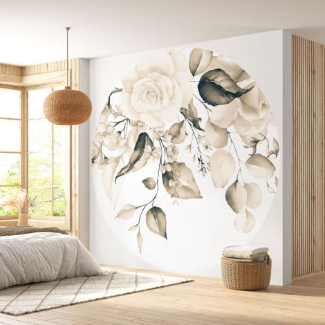 Papier peint rond / cercle - Motif floral - Diamètre 130 cm (1/4)