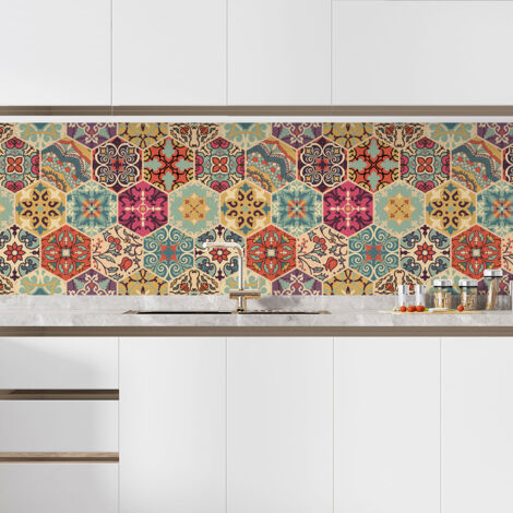 Crédence adhésive cuisine - Effet carreaux de ciment - 55x128 cm - Adhésif MAT (1/5)