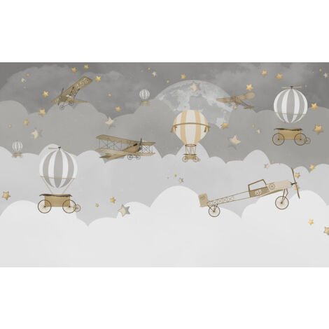 Papier peint panoramique Enfants - Avions Montgolfières - 130 cm x 81 cm (1/2)