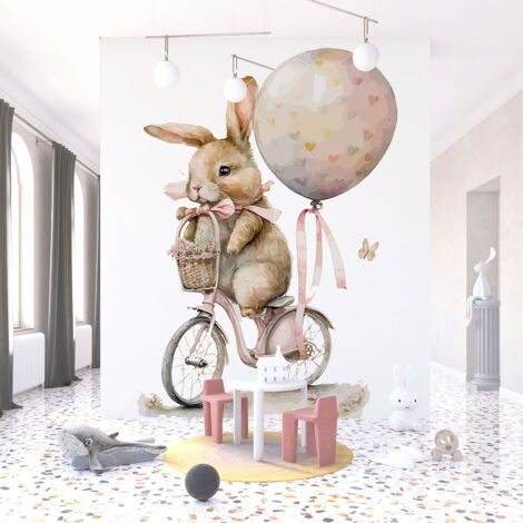 Papier peint panoramique Enfants - Enfants - Lapine à vélo - 130 cm x 84 cm (1/3)