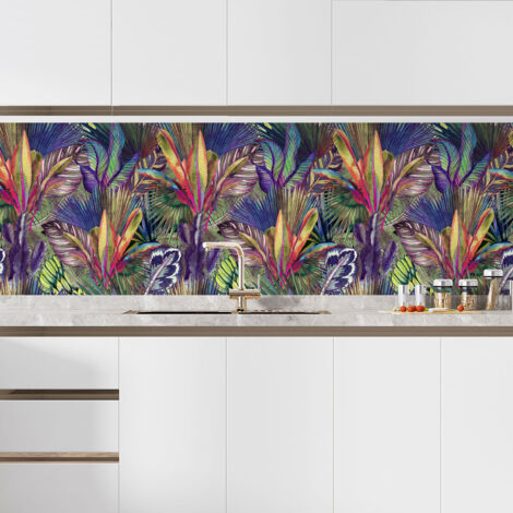 Crédence adhésive cuisine - Fleurs tropicales - 50x50 cm - Adhésif MAT (1/5)