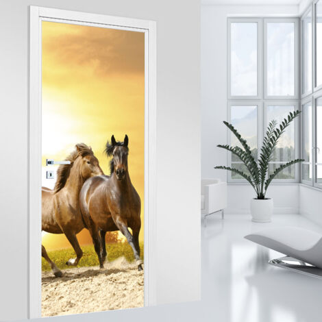 Stickers pour porte - Chevaux - 73 x 205 cm - Adhésif MAT (1/2)