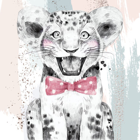 Papier peint panoramique Enfants - Lion Nœud Papillon - 130 cm x 130 cm (1/2)