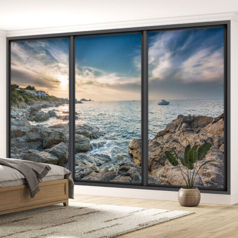 Papier peint panoramique Trompe l'oeil baie vitrée - Vue mer - 130 cm x 78 cm (1/5)