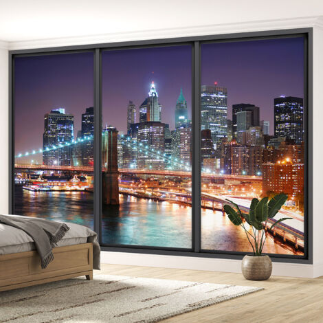 Papier peint panoramique Trompe l'oeil baie vitrée - New york - 130 cm x 78 cm (1/5)