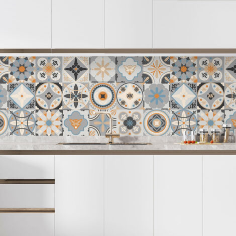Crédence adhésive cuisine - Effet carreaux de ciment - 70x140 cm - Adhésif BRILLANT (1/5)