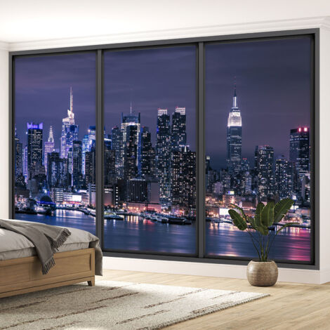 Papier peint panoramique Trompe l'oeil baie vitrée - New york - 130 cm x 78 cm (1/5)