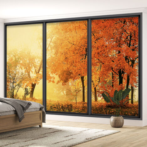 Papier peint panoramique Trompe l'oeil baie vitrée - Forêt - 130 cm x 78 cm (1/5)