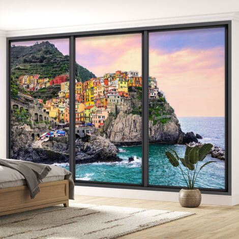 Papier peint panoramique Trompe l'oeil baie vitrée - Cinque terre - 130 cm x 78 cm (1/5)