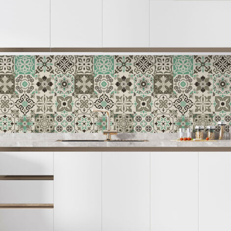 Crédence adhésive cuisine effet carreaux de ciment 60x60 cm – Résistante à l'eau et aux UV – Facile à poser sans professionnel