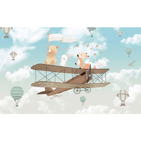 Papier peint panoramique Enfants - Avion Animaux - 130 cm x 80 cm (1/2)