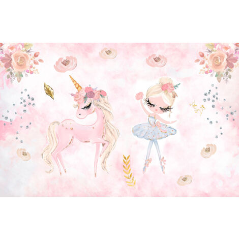 Papier peint panoramique Enfants - Fille Licorne - 195 cm x 126 cm (1/2)