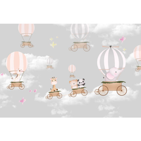 Papier peint panoramique Enfants - Animaux Montgolfières - 382 cm x 255 cm (1/2)