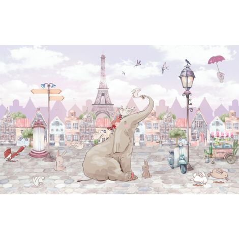 Papier peint panoramique Enfants - Paris Éléphant - 512 cm x 320 cm (1/2)
