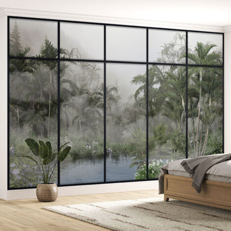 Papier peint panoramique Trompe l'oeil Verrière - Jungle - 395 cm x 250 cm (1/5)