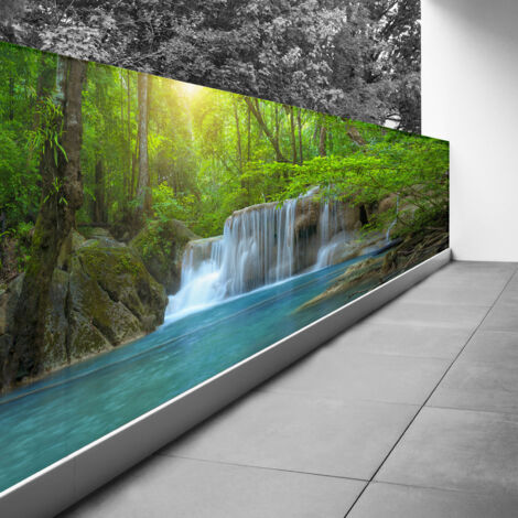Brise vue Trompe l'oeil - 100x400 cm - Cascades - Recto Imprimé / Verso BlancBâche Micro Perforée - 80% d'occultation (1/3)