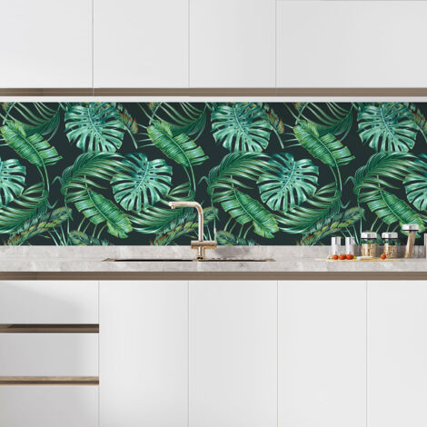 Crédence adhésive cuisine - Feuilles tropicales - 55x55 cm - Adhésif MAT (1/5)