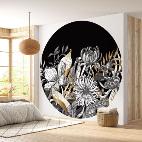 Papier peint rond / cercle - Motif floral - Diamètre 60 cm (1/4)