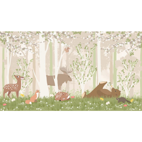 Papier peint panoramique Enfants - Animaux de la Forêt - 260 cm x 146 cm (1/2)