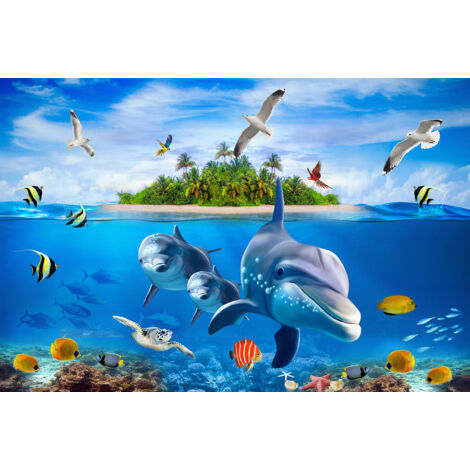 Papier peint panoramique Enfants - Dauphins - 382 cm x 255 cm (1/2)