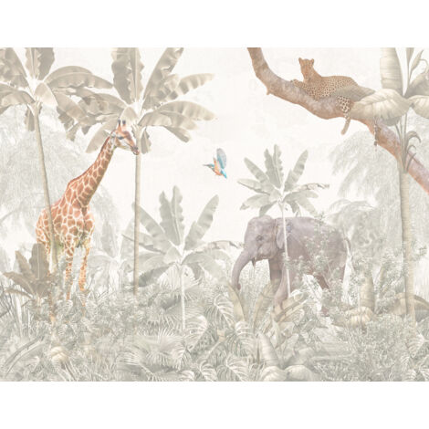 Papier peint panoramique Enfants - Animaux de la Jungle - 130 cm x 101 cm