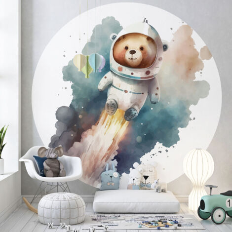 Papier peint rond / cercle Enfants - Ourson Cosmonaute - Diamètre 40 cm (1/3)