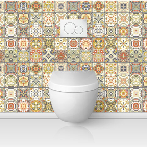 Crédence adhésive WC - Effet carreaux de ciment - 50x50 cm - Adhésif BRILLANT (1/3)