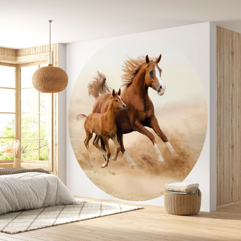 Papier peint rond / cercle - Chevaux - Diamètre 60 cm (1/4)