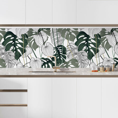 Crédence adhésive cuisine - Fleurs tropicales - 70x126 cm - Adhésif + Protection BRILLANTE