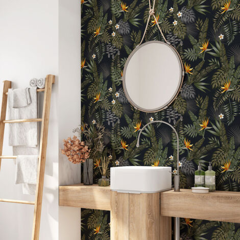 Crédence adhésive salle de bain - Feuilles tropicales - 60x60 cm - Adhésif MAT (1/4)