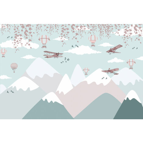 Papier peint panoramique Enfants - Montagnes Montgolfières - 260 cm x 173 cm