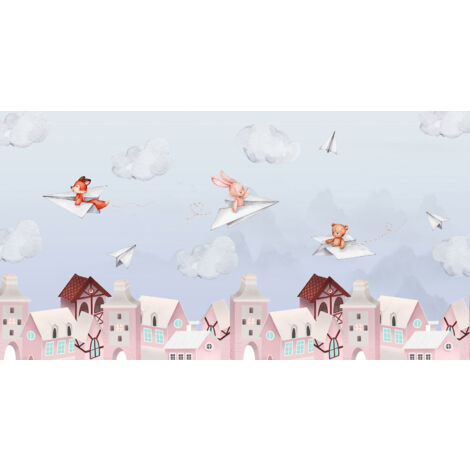 Papier peint panoramique Enfants - Village Animaux - 130 cm x 69 cm (1/2)