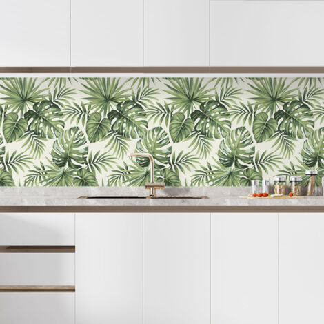 Crédence adhésive cuisine - Feuilles tropicales - 80x120 cm - Adhésif + Protection BRILLANTE (1/5)