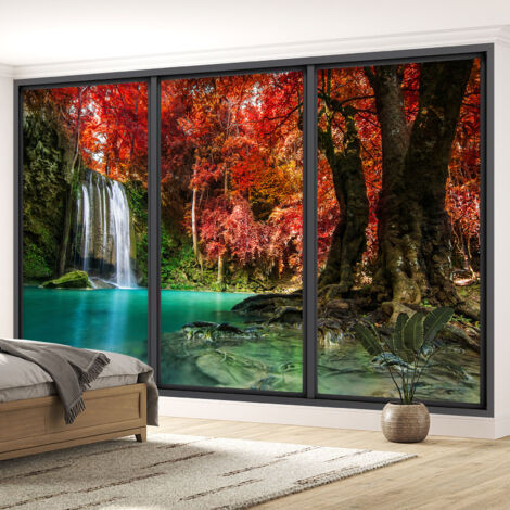 Papier peint panoramique Trompe l'oeil baie vitrée - Cascades - 325 cm x 195 cm (1/5)