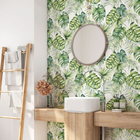 Crédence adhésive salle de bain - Feuilles Tropicales - 50x50 cm - Adhésif + Protection BRILLANTE (1/4)