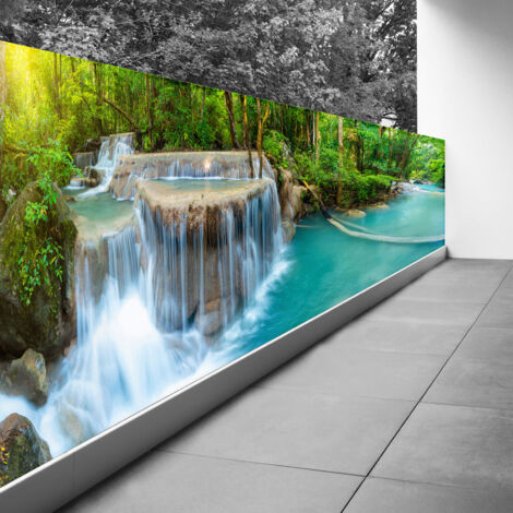 Brise vue Trompe l'oeil - 90x337 cm - Cascades - Recto Imprimé / Verso BlancBâche Micro Perforée - 80% d'occultation (1/3)