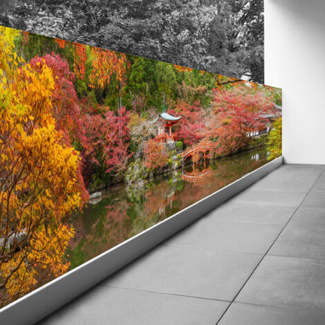 Brise vue Trompe l'oeil - 100x300 cm - Temple japonais - Recto Imprimé / Verso BlancBâche Pleine - 100% d'occultation (1/3)