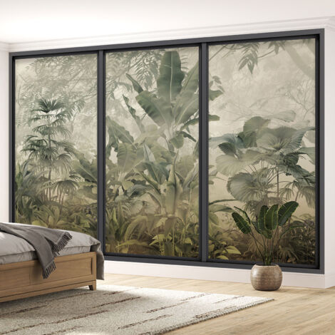 Papier peint panoramique Trompe l'oeil baie vitrée - Jungle - 390 cm x 234 cm (1/5)