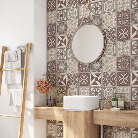 Crédence adhésive salle de bain - Motif carreaux de ciment - 60x60 cm - Adhésif MAT (1/4)