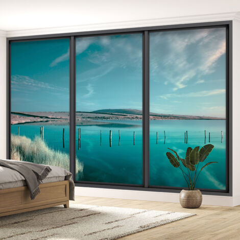 Papier peint panoramique Trompe l'oeil baie vitrée - Vue mer - 130 cm x 78 cm (1/5)