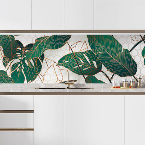 Crédence adhésive cuisine - Feuilles tropicales - 70x280 cm - Adhésif + Protection MATE (1/5)