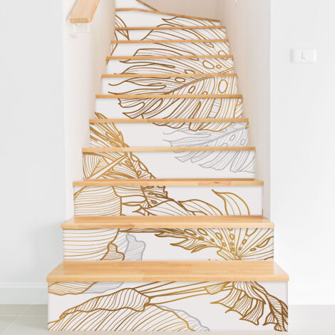 Stickers contremarches escalier - Feuilles tropicales - 120 cm x 180 cm - Adhésif + Protection BRILLANTE