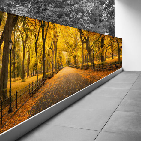 Brise vue Trompe l'oeil - 110x330 cm - Automne à Central Park - Recto Imprimé / Verso BlancBâche Micro Perforée - 80% d'occultation (1/3)