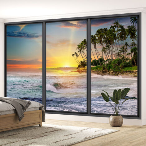 Papier peint panoramique Trompe l'oeil baie vitrée - Vue mer - 130 cm x 78 cm (1/5)