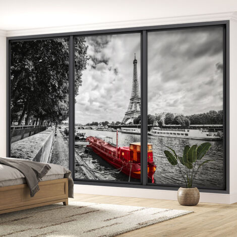 Papier peint panoramique Trompe l'oeil baie vitrée - Paris - 130 cm x 78 cm (1/5)