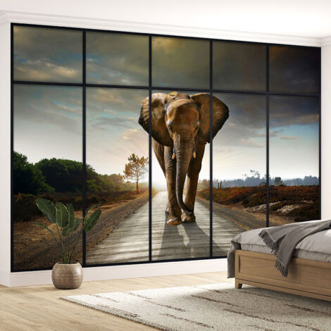 Papier peint panoramique Trompe l'oeil Verrière - Éléphant - 130 cm x 82 cm (1/5)