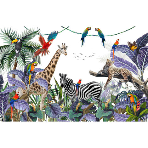 Papier peint panoramique Enfants - Animaux de la Jungle - 130 cm x 83 cm (1/2)