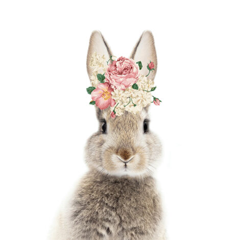 Papier peint panoramique Enfants - Lapin Fleurs - 260 cm x 299 cm (1/2)