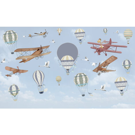 Papier peint panoramique Enfants - Avions Montgolfières - 130 cm x 79 cm (1/2)
